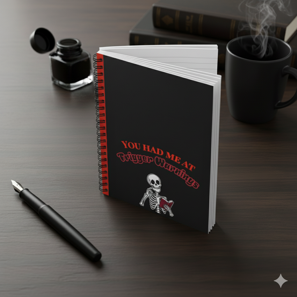 Gothic Spiral Notebook - You Had Me at Trigger Warnings, Unique Journal, Gift for Writers, Halloween Decor, Writing Companion