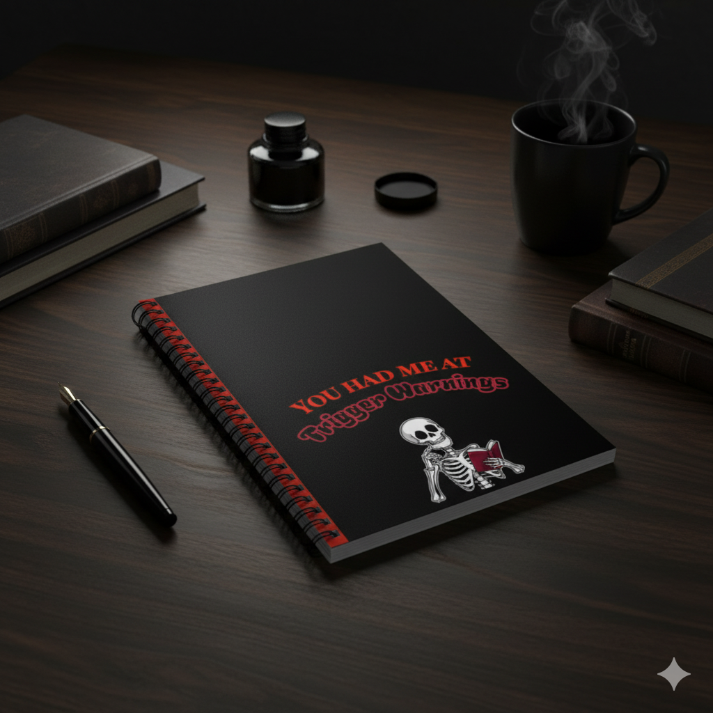 Gothic Spiral Notebook - You Had Me at Trigger Warnings, Unique Journal, Gift for Writers, Halloween Decor, Writing Companion
