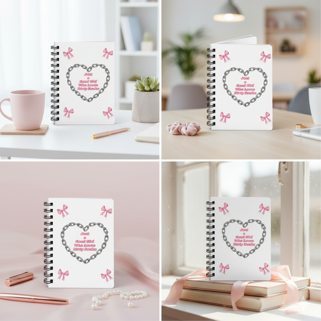 Just a Good Girl Who Loves Dirty Books Spiral Bound Journal | Cute Gift for Book Lovers, Journaling, Stationery, Pink Bows, Fun Reads