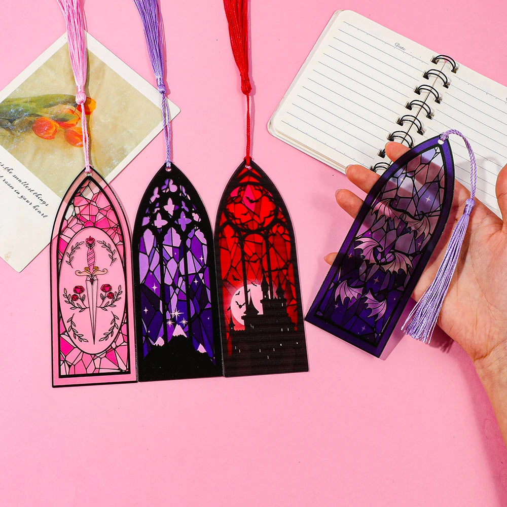 1/4 set of Gothic colored glass acrylic tassel portable bookmarks, cool party decorations/holiday gifts. Good Girls Club