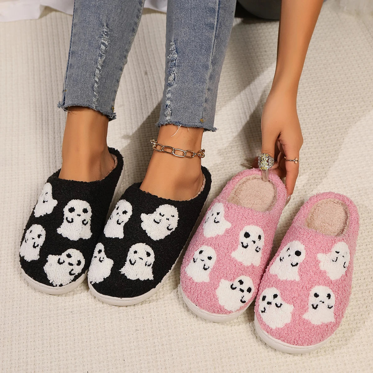 Cute Ghost Slippers for Women Non-Slip Warm Comfortable Indoor Halloween Slippers for Winter Good Girls Club