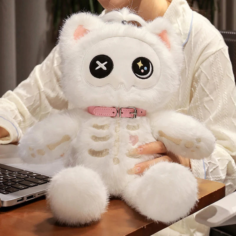 35cm Gothic Black and white fluffy Skeleton Cat Soft Plush Toy Good Girls Club
