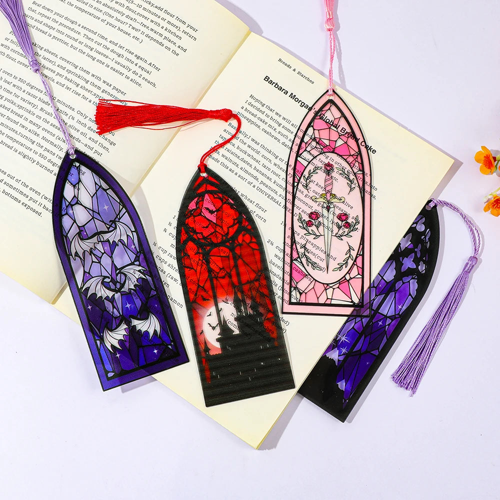 1/4 set of Gothic colored glass acrylic tassel portable bookmarks, cool party decorations/holiday gifts. Good Girls Club