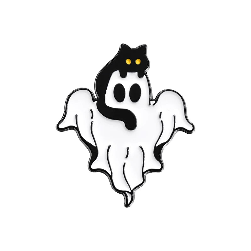 Cartoon Ghost Enamel Pins Custom Cute Black Cat Brooches Lapel Badges Halloween Animal Jewelry Gift for Kids Friends Good Girls Club