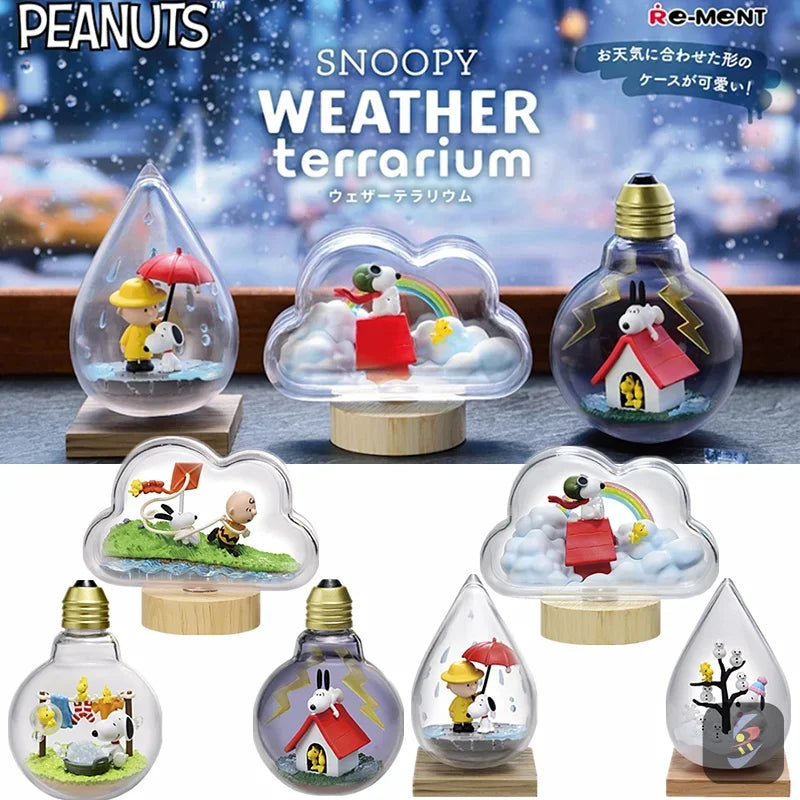 Snoopy Scene Blind Box Toys Bottle Weather Bottle Miniature Spike Andy Anime Figures Doll Model Toys Collect Ornaments