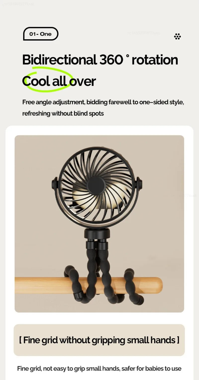 USB Rechargeable Portable Octopus Mini Fan, 3 Speed Handheld Cooling Fan With Hanger, For Stroller, Outdoor, Table, Necklace Good Girls Club