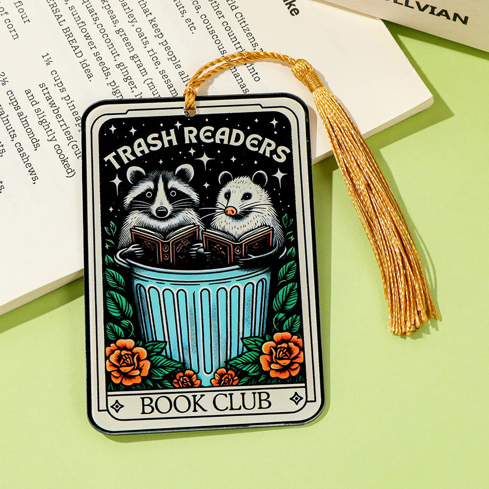 Cute Raccoon'Trash Readers' Bookmark with Tassel Accessory for Bookworms, Ideal for Gifting, Book Clubs, & Personal Reading Good Girls Club