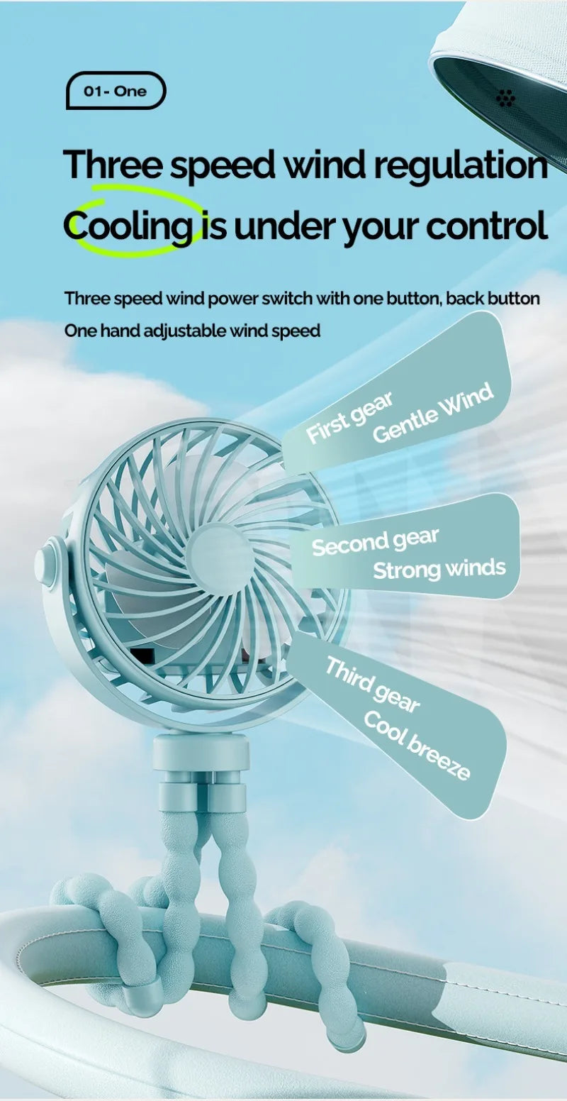 USB Rechargeable Portable Octopus Mini Fan, 3 Speed Handheld Cooling Fan With Hanger, For Stroller, Outdoor, Table, Necklace Good Girls Club