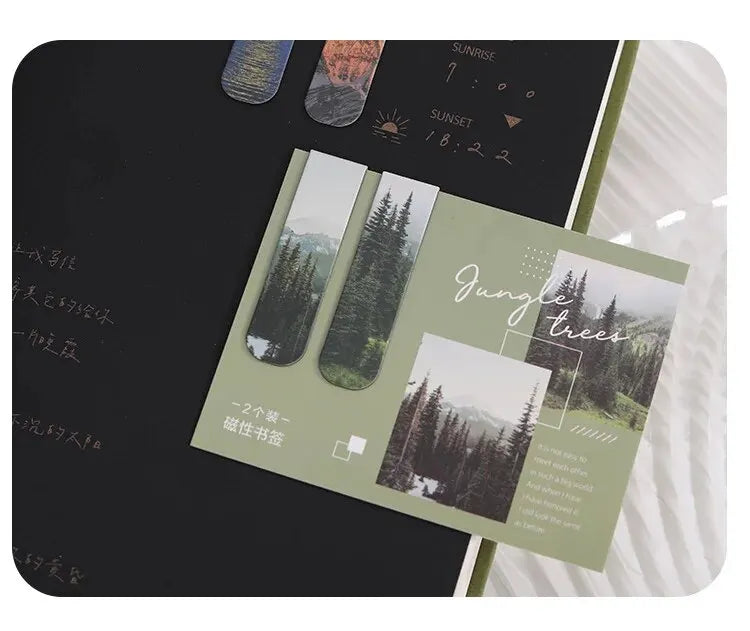 2pcs Forest Landscape Magnetic Bookmark For Pages Books Readers Good Girls Club