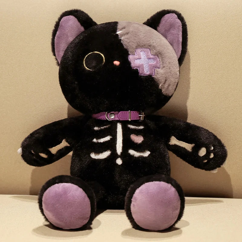 35cm Gothic Black and white fluffy Skeleton Cat Soft Plush Toy Good Girls Club
