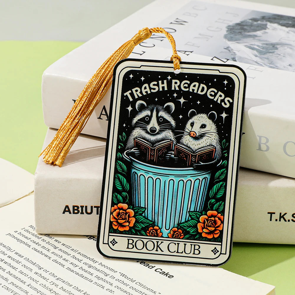 Cute Raccoon'Trash Readers' Bookmark with Tassel Accessory for Bookworms, Ideal for Gifting, Book Clubs, & Personal Reading Good Girls Club