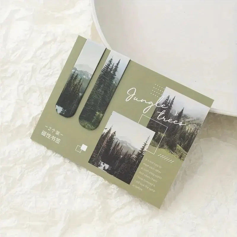 2pcs Forest Landscape Magnetic Bookmark For Pages Books Readers Good Girls Club