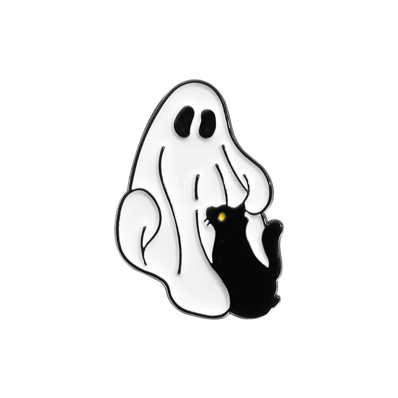 Cartoon Ghost Enamel Pins Custom Cute Black Cat Brooches Lapel Badges Halloween Animal Jewelry Gift for Kids Friends Good Girls Club