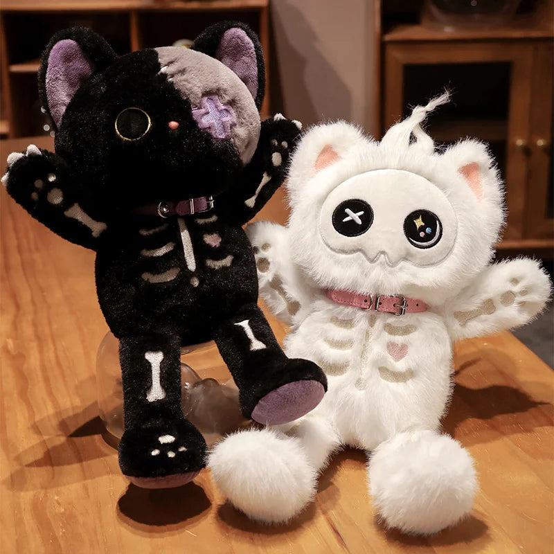 35cm Gothic Black and white fluffy Skeleton Cat Soft Plush Toy Good Girls Club