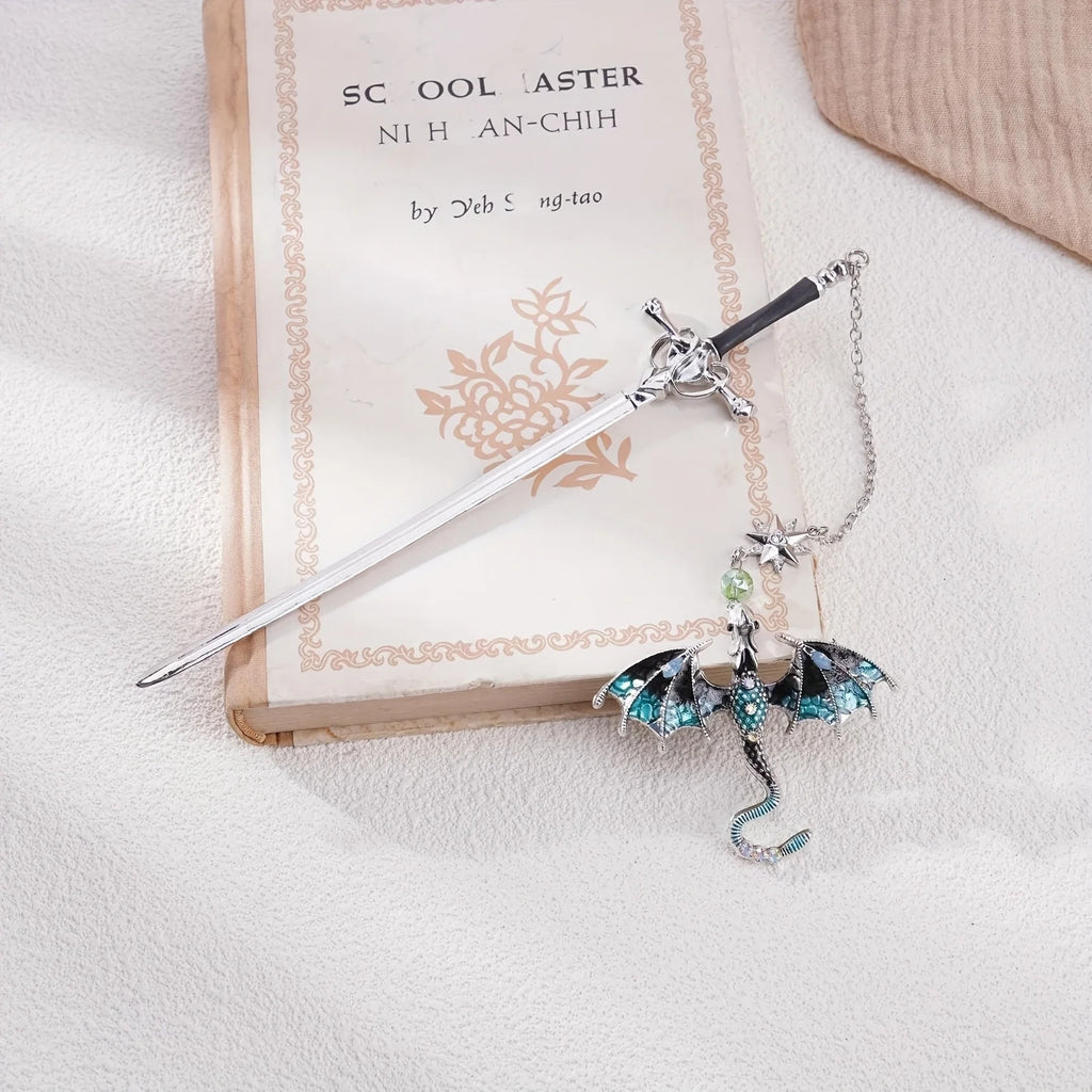 1Pc Sword and Dragon Alloy Bookmark, Gift for Reading Fans, Silver and Gold Fantasy Metal Pendant, Ideal Accessories for Readers, Holiday Hanging Decorations. Good Girls Club