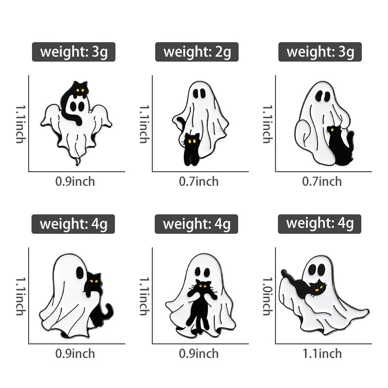Cartoon Ghost Enamel Pins Custom Cute Black Cat Brooches Lapel Badges Halloween Animal Jewelry Gift for Kids Friends Good Girls Club
