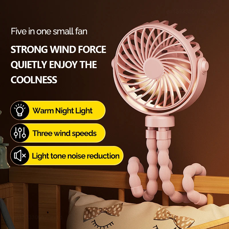 USB Rechargeable Portable Octopus Mini Fan, 3 Speed Handheld Cooling Fan With Hanger, For Stroller, Outdoor, Table, Necklace Good Girls Club