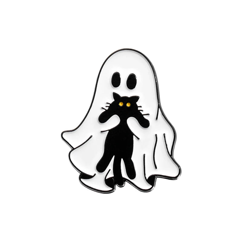 Cartoon Ghost Enamel Pins Custom Cute Black Cat Brooches Lapel Badges Halloween Animal Jewelry Gift for Kids Friends Good Girls Club