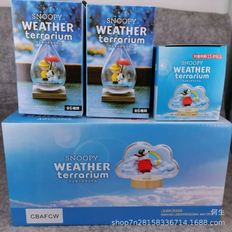 Snoopy Scene Blind Box Toys Bottle Weather Bottle Miniature Spike Andy Anime Figures Doll Model Toys Collect Ornaments