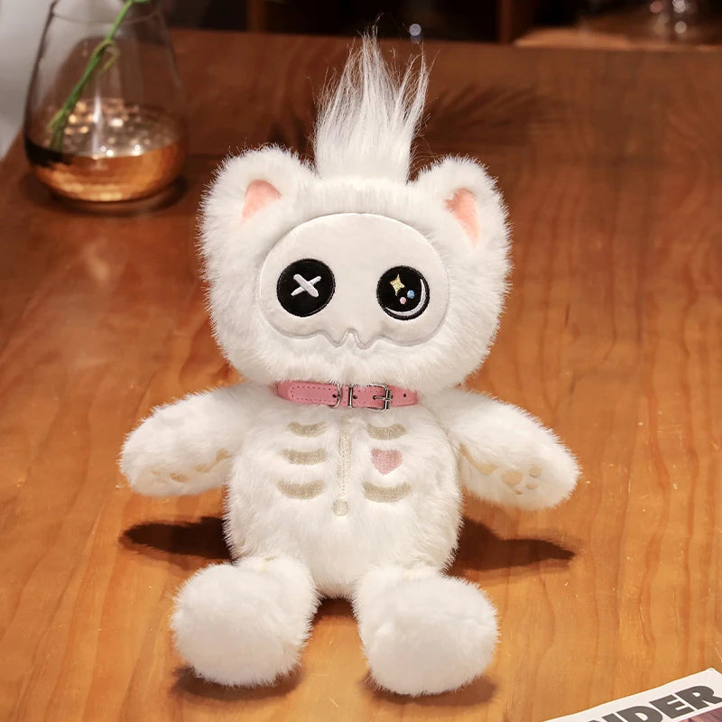 35cm Gothic Black and white fluffy Skeleton Cat Soft Plush Toy Good Girls Club