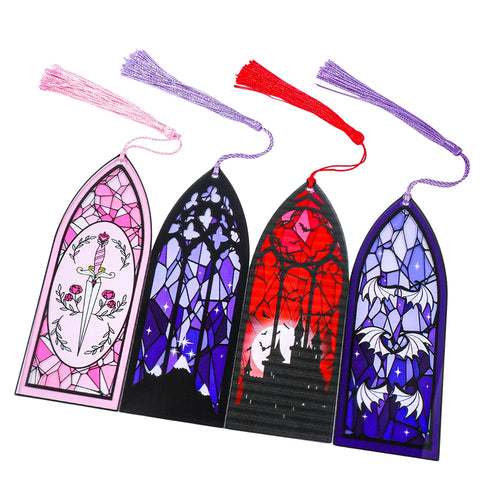 1/4 set of Gothic colored glass acrylic tassel portable bookmarks, cool party decorations/holiday gifts. Good Girls Club