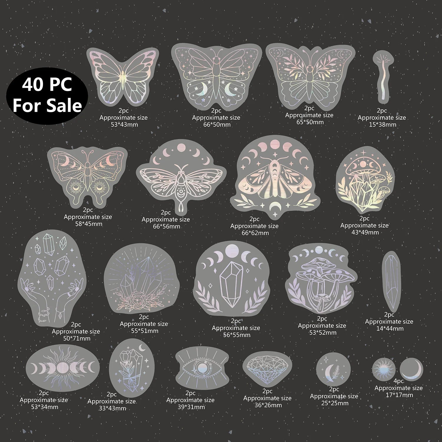 40pcs Holographic Glitter Moths and Butterflies Good Girls Club