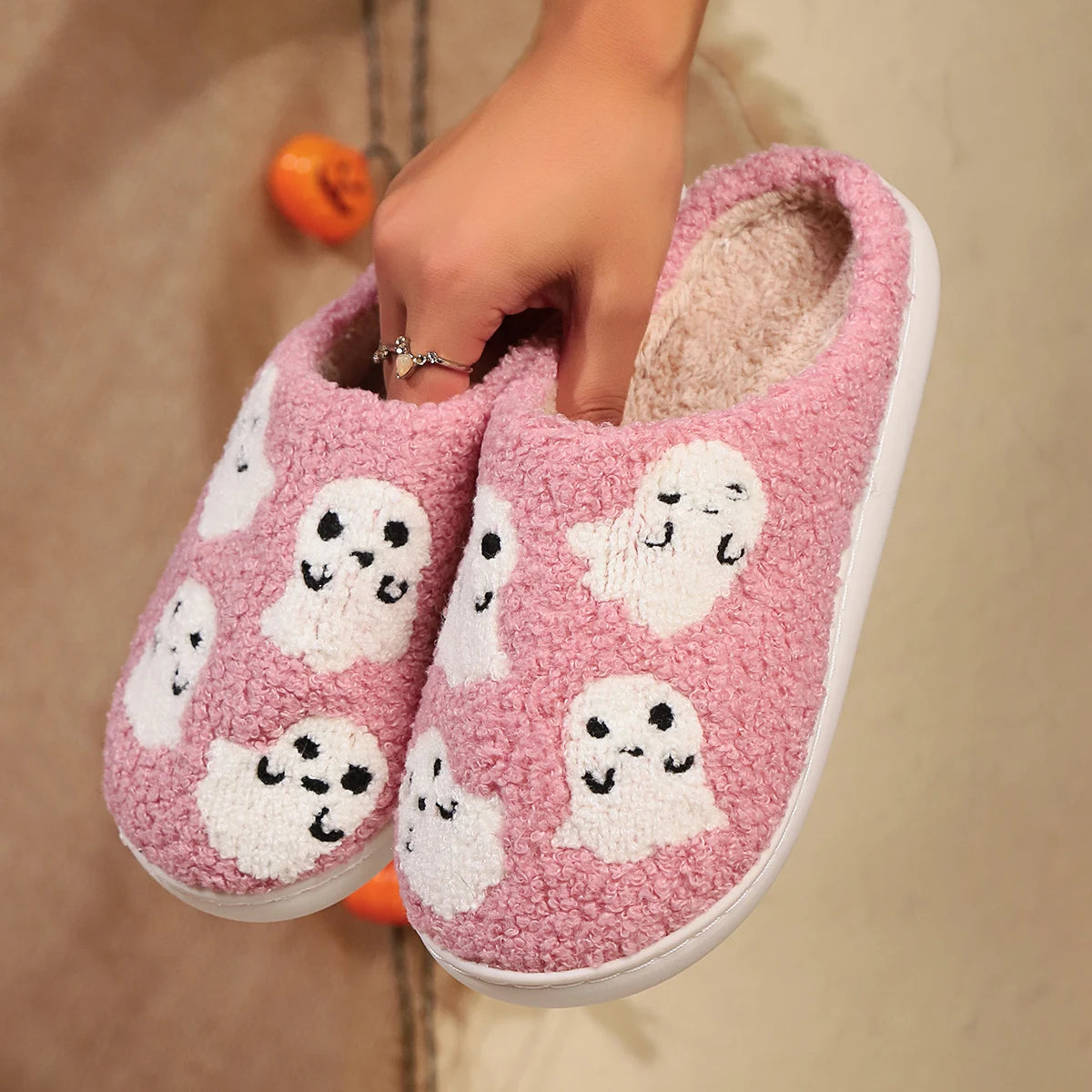 Cute Ghost Slippers for Women Non-Slip Warm Comfortable Indoor Halloween Slippers for Winter Good Girls Club