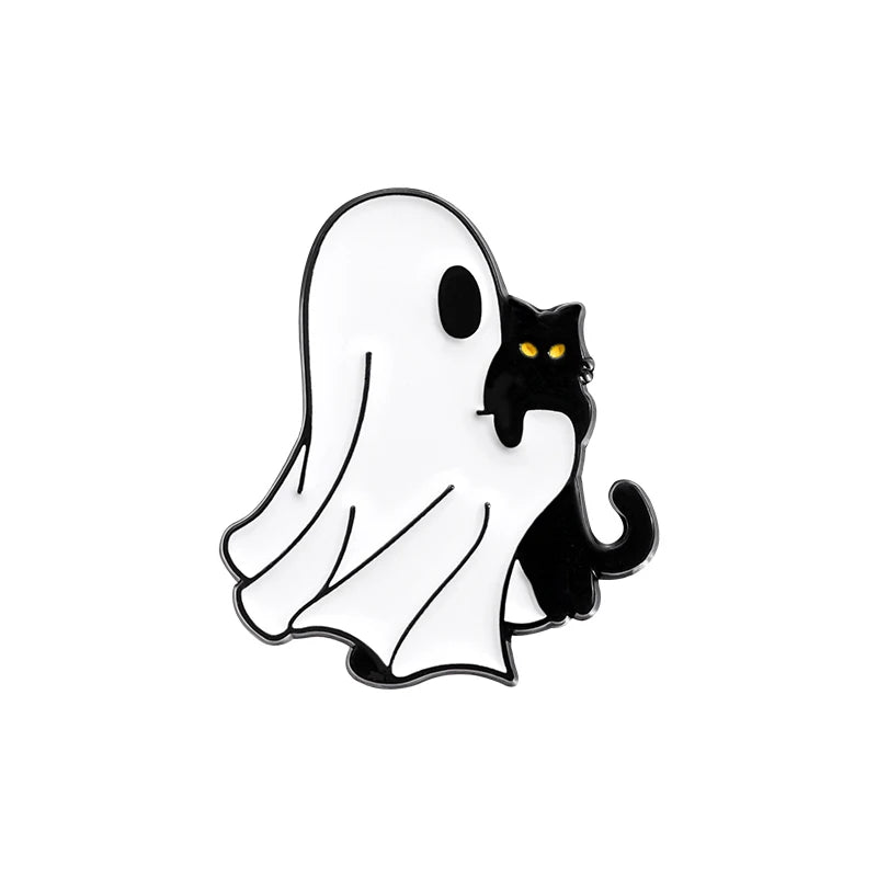 Cartoon Ghost Enamel Pins Custom Cute Black Cat Brooches Lapel Badges Halloween Animal Jewelry Gift for Kids Friends Good Girls Club