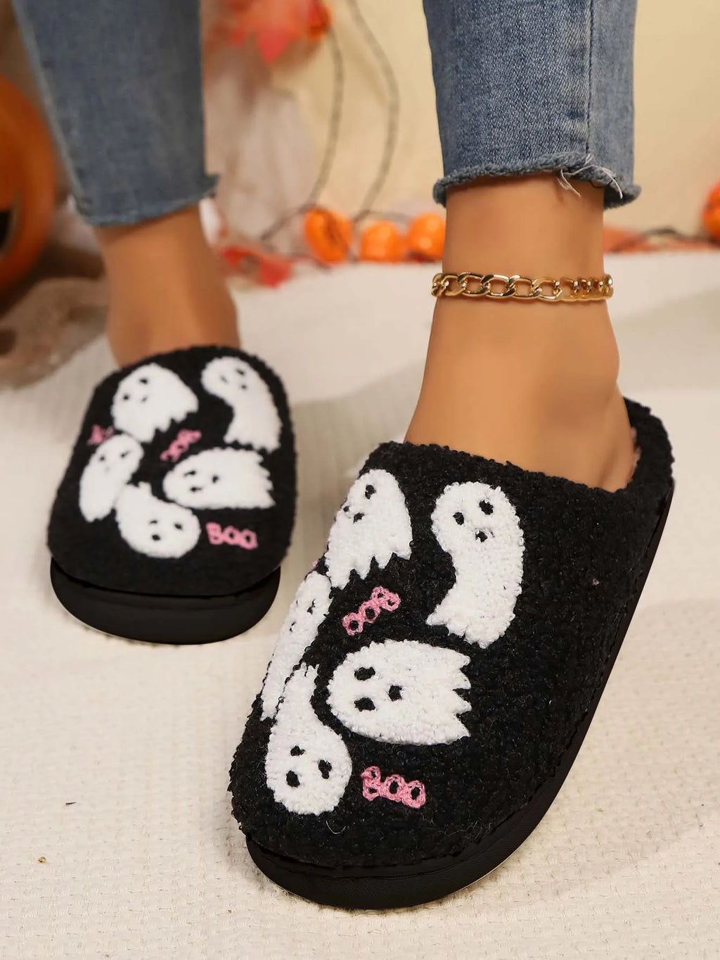 Cute Ghost Slippers for Women Non-Slip Warm Comfortable Indoor Halloween Slippers for Winter Good Girls Club