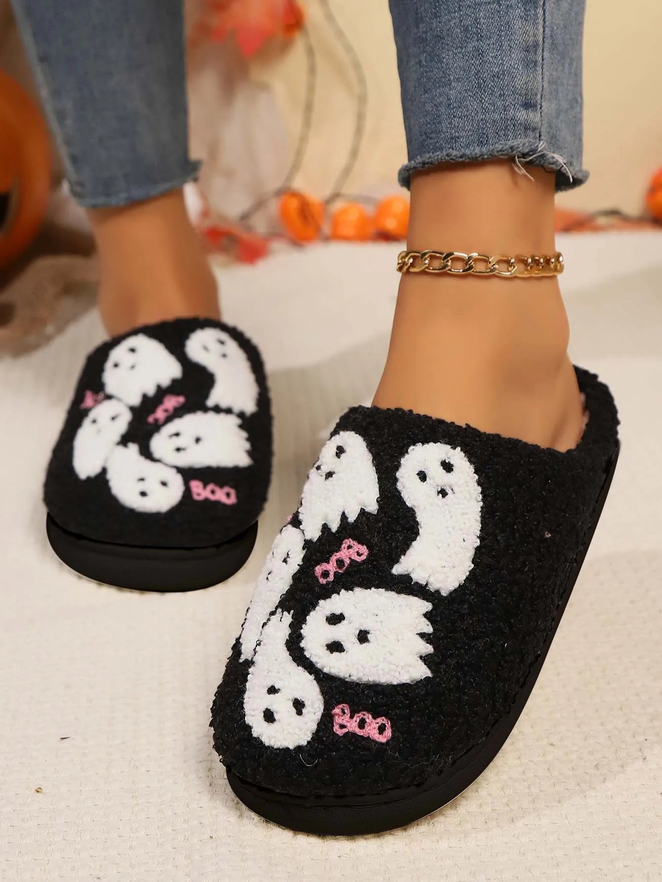 Cute Ghost Slippers for Women Non-Slip Warm Comfortable Indoor Halloween Slippers for Winter Good Girls Club