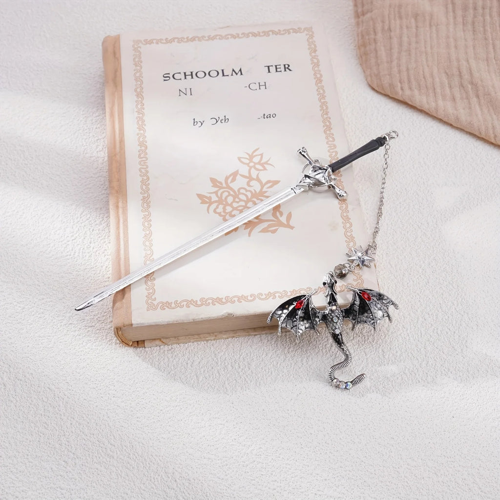 1Pc Sword and Dragon Alloy Bookmark, Gift for Reading Fans, Silver and Gold Fantasy Metal Pendant, Ideal Accessories for Readers, Holiday Hanging Decorations. Good Girls Club