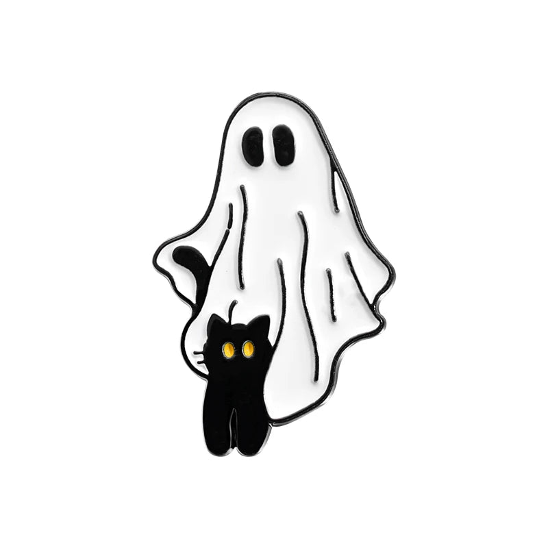 Cartoon Ghost Enamel Pins Custom Cute Black Cat Brooches Lapel Badges Halloween Animal Jewelry Gift for Kids Friends Good Girls Club