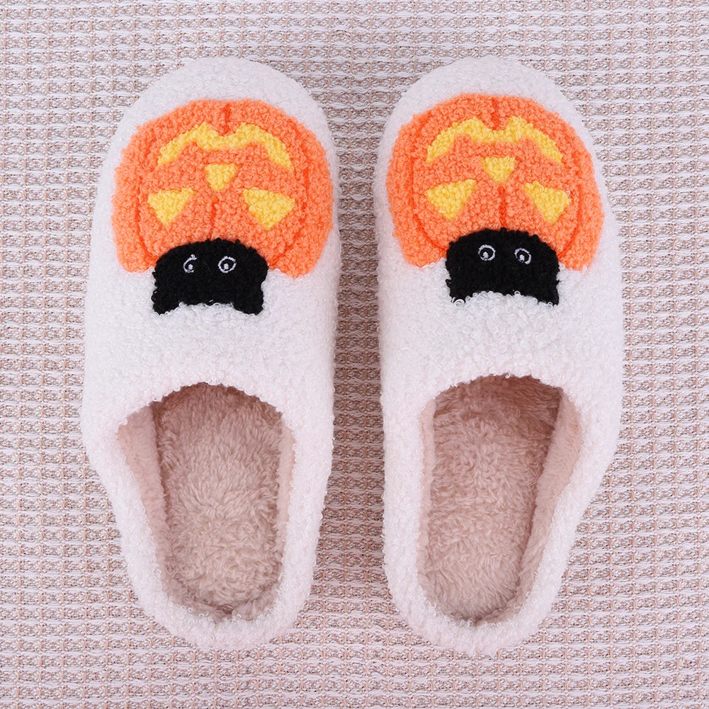 Halloween Pumpkin Cat Slippers Plush Closed Toe Slippers Flat Thermal Slippers Fuzzy Pumpkin Slippers for Outdoor Indoor Bedroom Good Girls Club