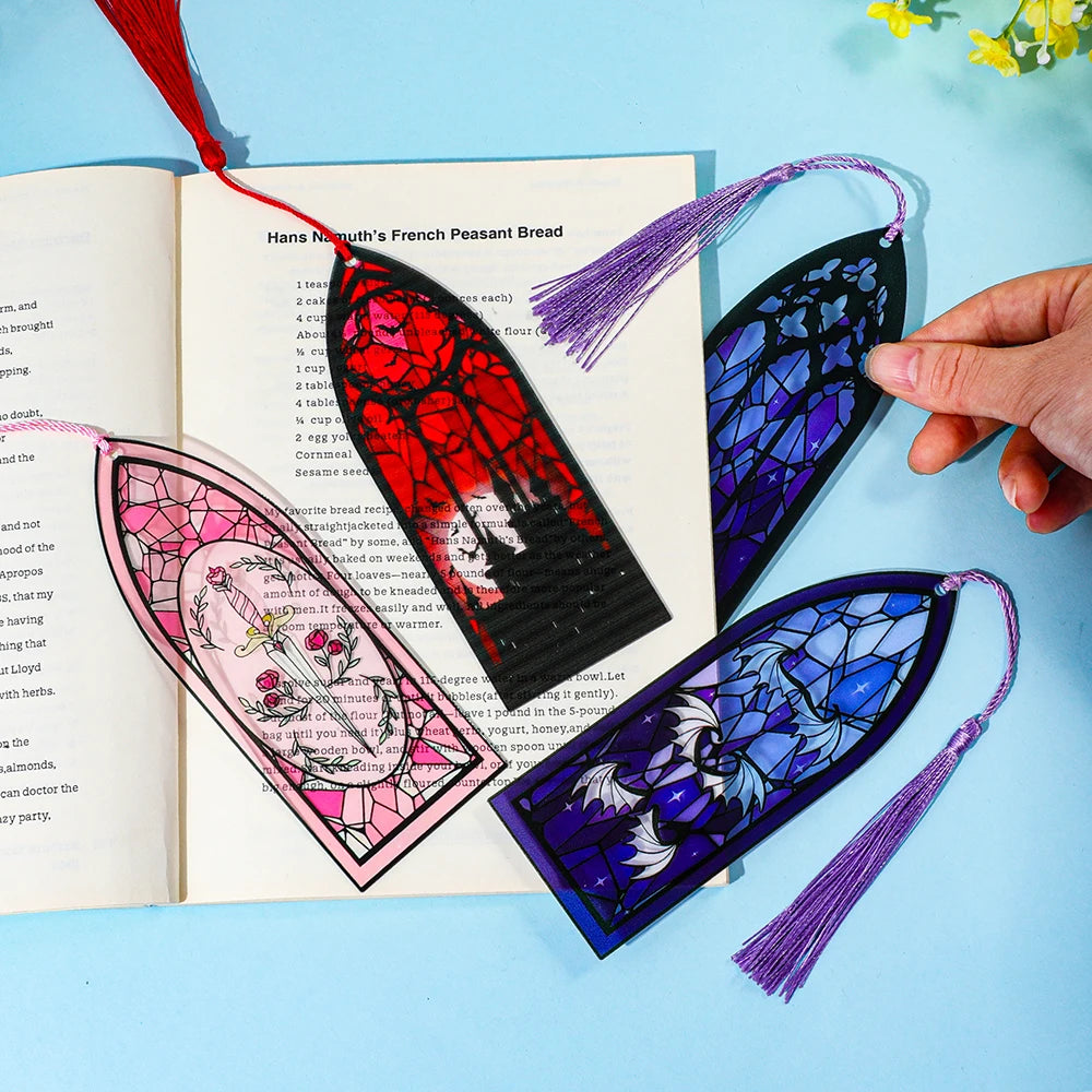 1/4 set of Gothic colored glass acrylic tassel portable bookmarks, cool party decorations/holiday gifts. Good Girls Club