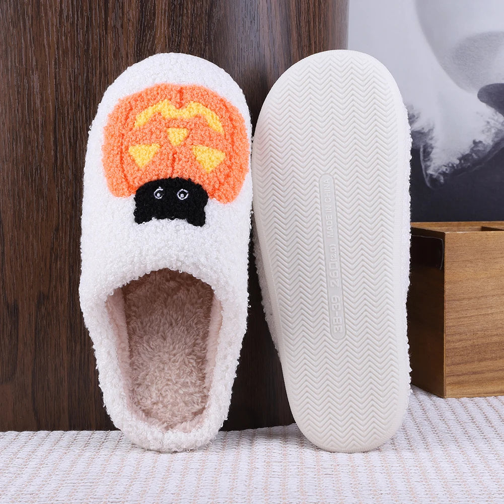 Halloween Pumpkin Cat Slippers Plush Closed Toe Slippers Flat Thermal Slippers Fuzzy Pumpkin Slippers for Outdoor Indoor Bedroom Good Girls Club