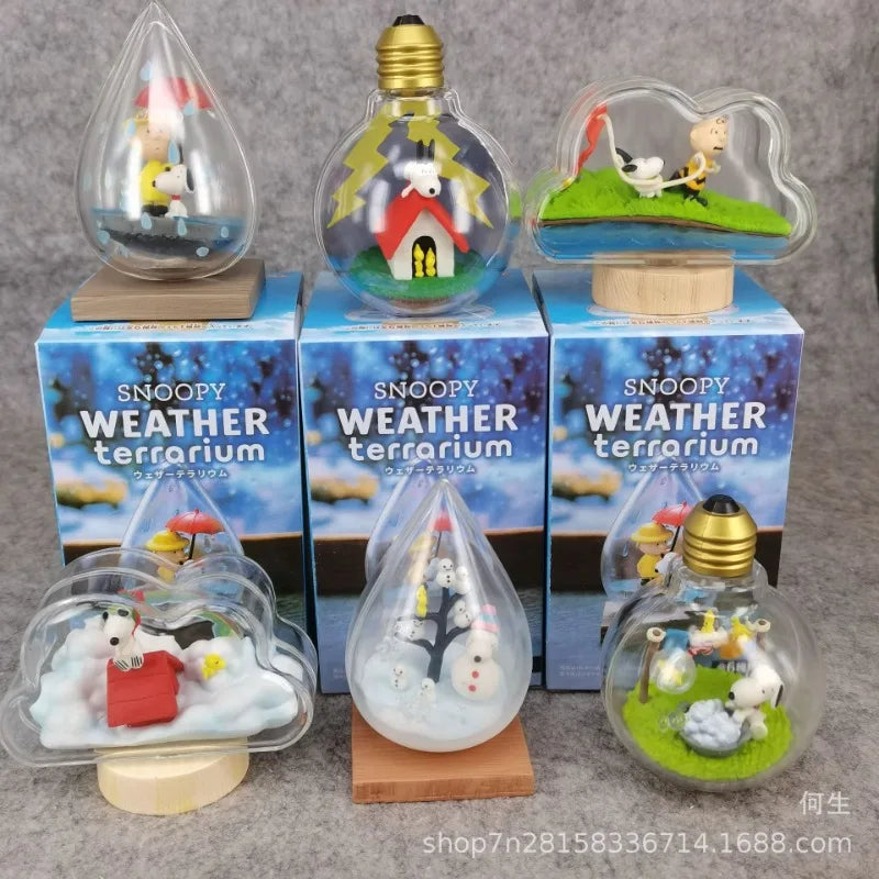 Snoopy Scene Blind Box Toys Bottle Weather Bottle Miniature Spike Andy Anime Figures Doll Model Toys Collect Ornaments