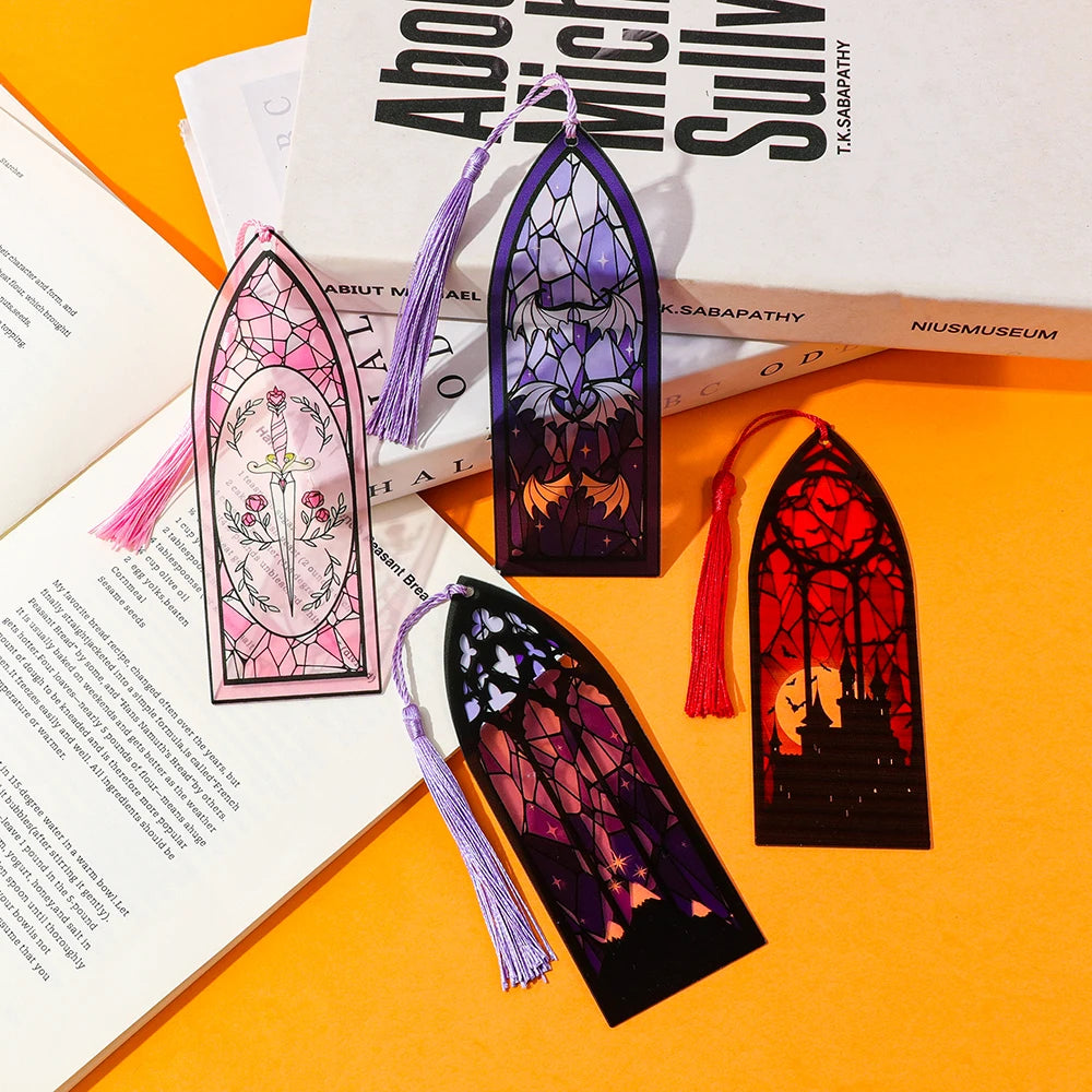 1/4 set of Gothic colored glass acrylic tassel portable bookmarks, cool party decorations/holiday gifts. Good Girls Club