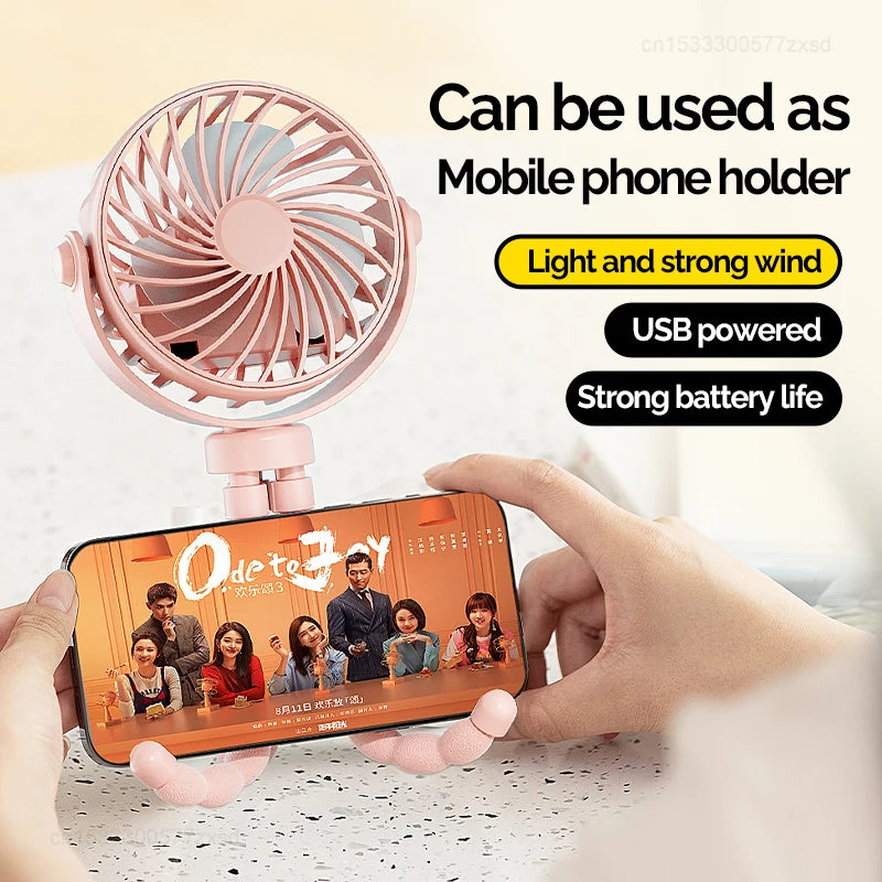 USB Rechargeable Portable Octopus Mini Fan, 3 Speed Handheld Cooling Fan With Hanger, For Stroller, Outdoor, Table, Necklace Good Girls Club