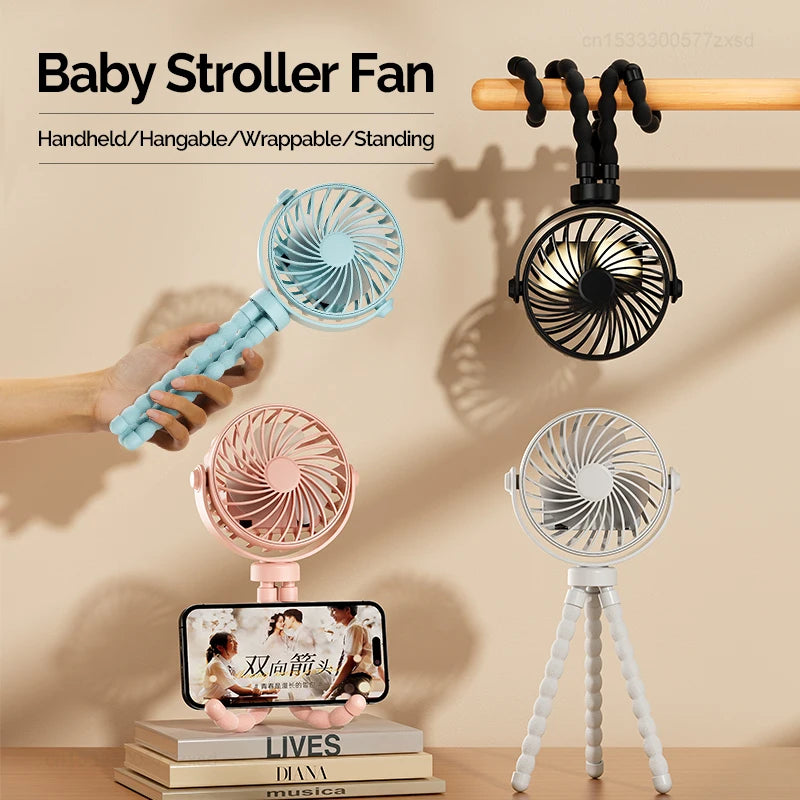 USB Rechargeable Portable Octopus Mini Fan, 3 Speed Handheld Cooling Fan With Hanger, For Stroller, Outdoor, Table, Necklace Good Girls Club