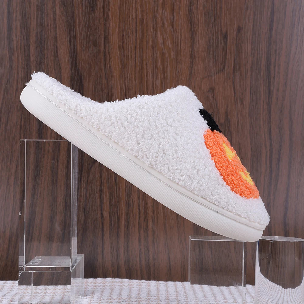 Halloween Pumpkin Cat Slippers Plush Closed Toe Slippers Flat Thermal Slippers Fuzzy Pumpkin Slippers for Outdoor Indoor Bedroom Good Girls Club