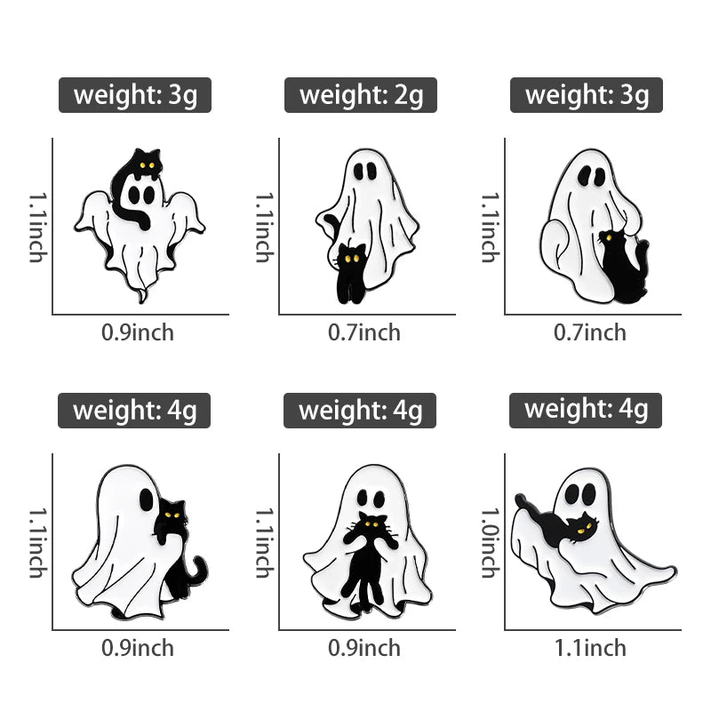 Cartoon Ghost Enamel Pins Custom Cute Black Cat Brooches Lapel Badges Halloween Animal Jewelry Gift for Kids Friends Good Girls Club