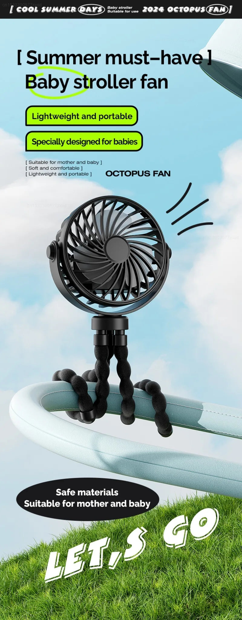 USB Rechargeable Portable Octopus Mini Fan, 3 Speed Handheld Cooling Fan With Hanger, For Stroller, Outdoor, Table, Necklace Good Girls Club