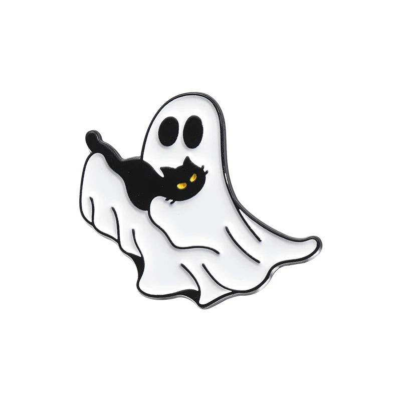 Cartoon Ghost Enamel Pins Custom Cute Black Cat Brooches Lapel Badges Halloween Animal Jewelry Gift for Kids Friends Good Girls Club