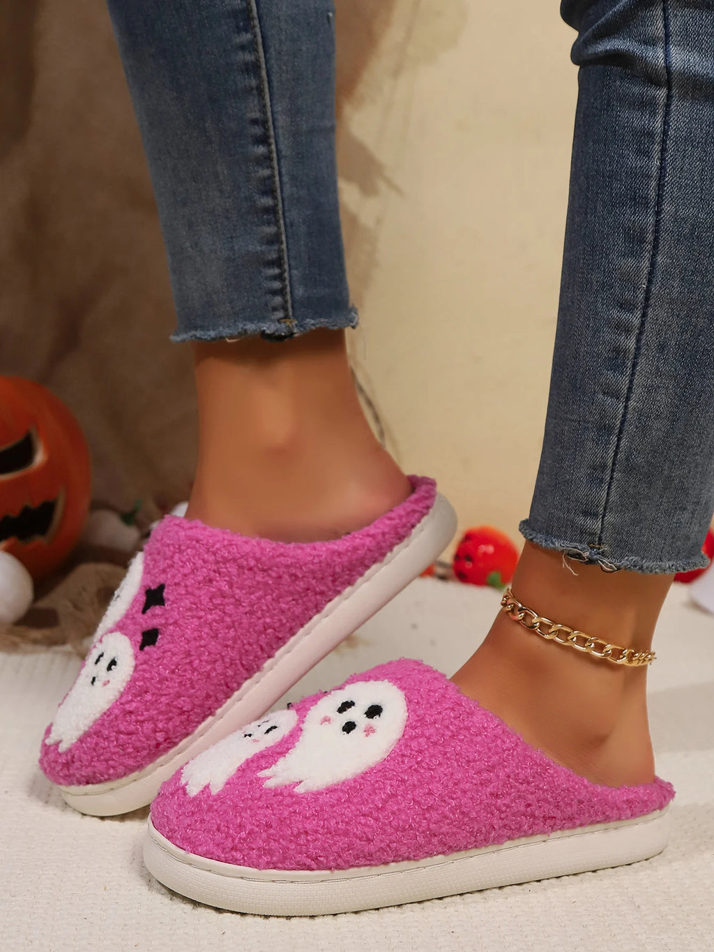 Cute Ghost Slippers for Women Non-Slip Warm Comfortable Indoor Halloween Slippers for Winter Good Girls Club
