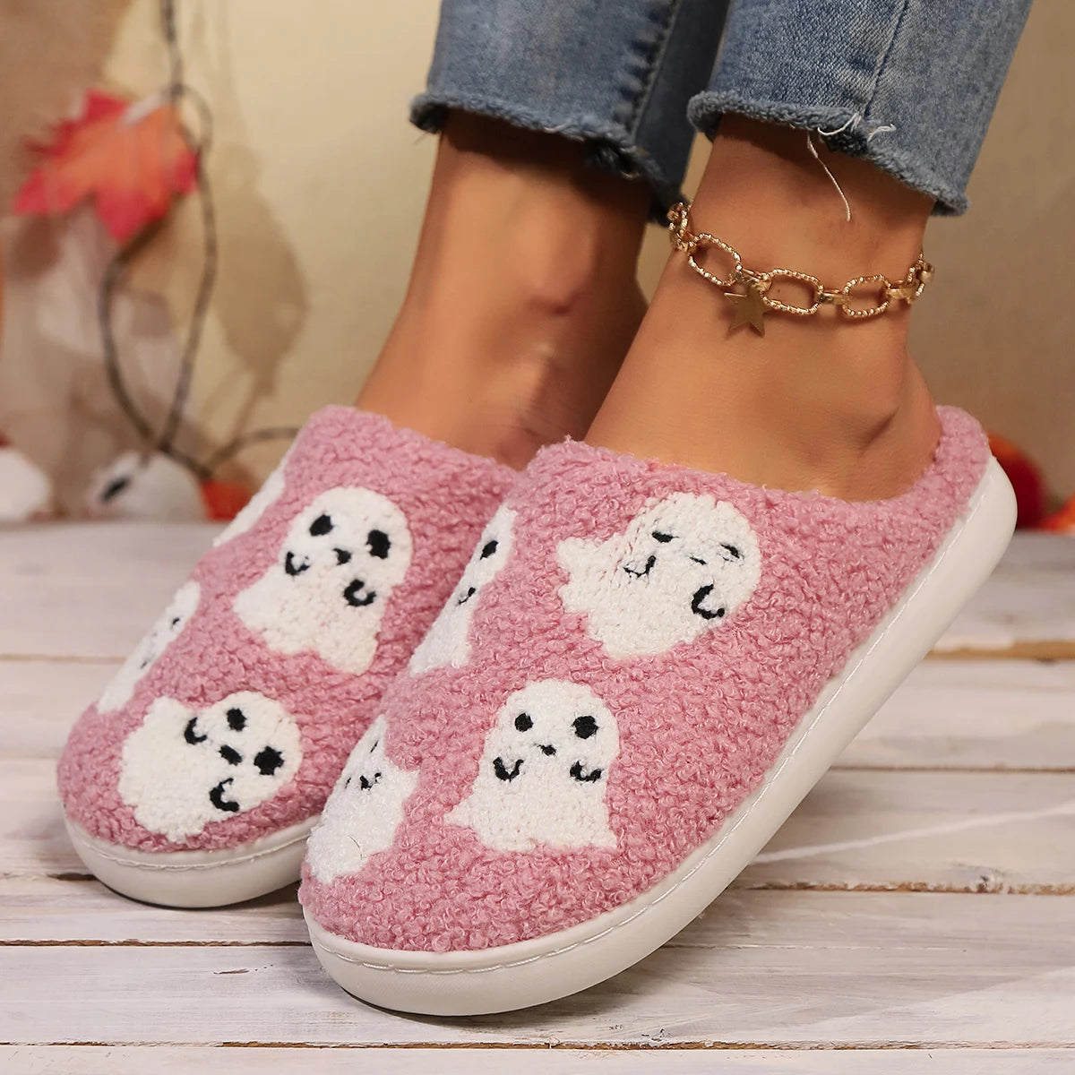 Cute Ghost Slippers for Women Non-Slip Warm Comfortable Indoor Halloween Slippers for Winter Good Girls Club