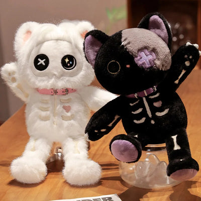 35cm Gothic Black and white fluffy Skeleton Cat Soft Plush Toy Good Girls Club