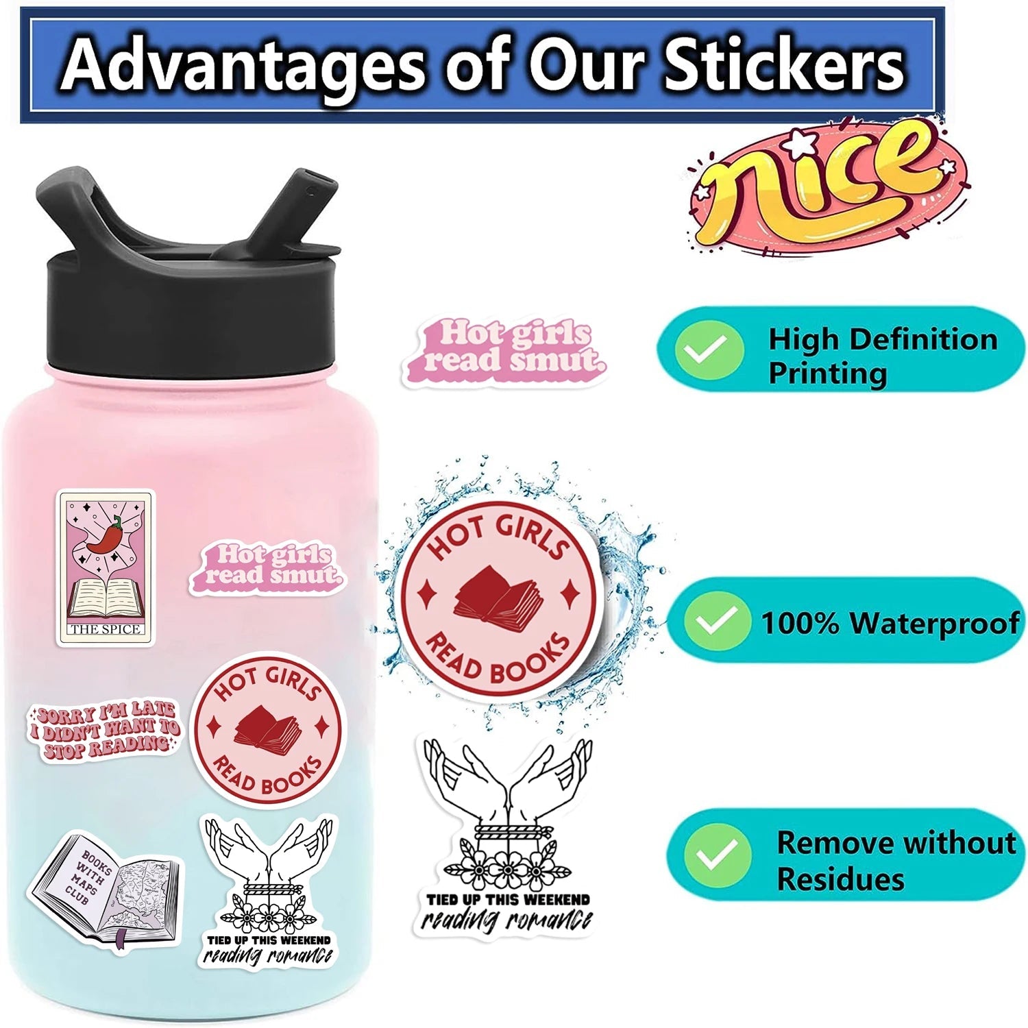 52pcs Bookish Smutty Reading Stickers Good Girls Club
