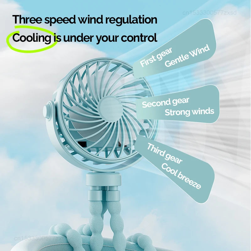 USB Rechargeable Portable Octopus Mini Fan, 3 Speed Handheld Cooling Fan With Hanger, For Stroller, Outdoor, Table, Necklace Good Girls Club