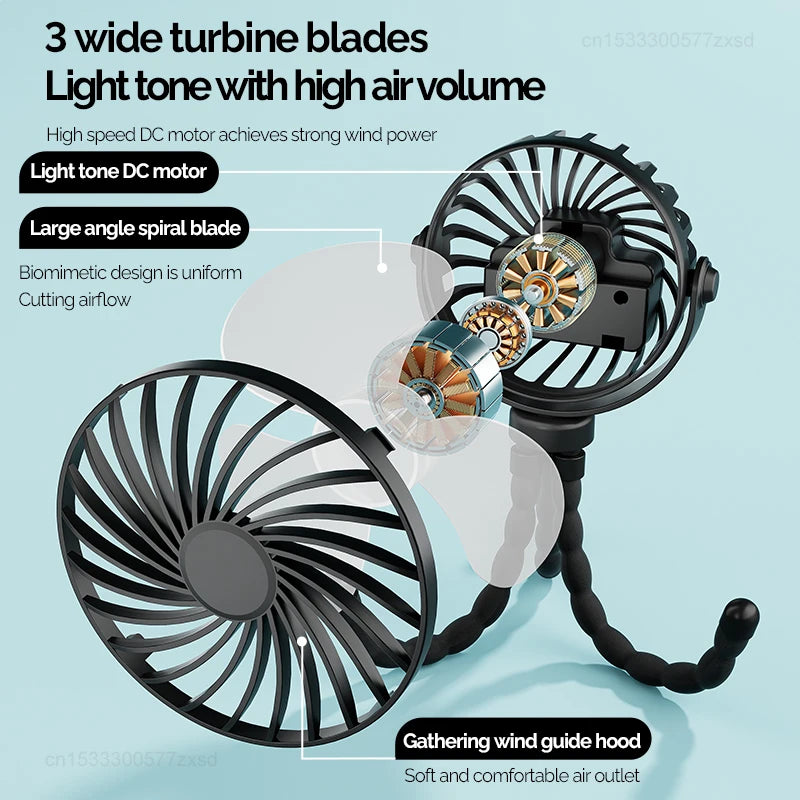 USB Rechargeable Portable Octopus Mini Fan, 3 Speed Handheld Cooling Fan With Hanger, For Stroller, Outdoor, Table, Necklace Good Girls Club