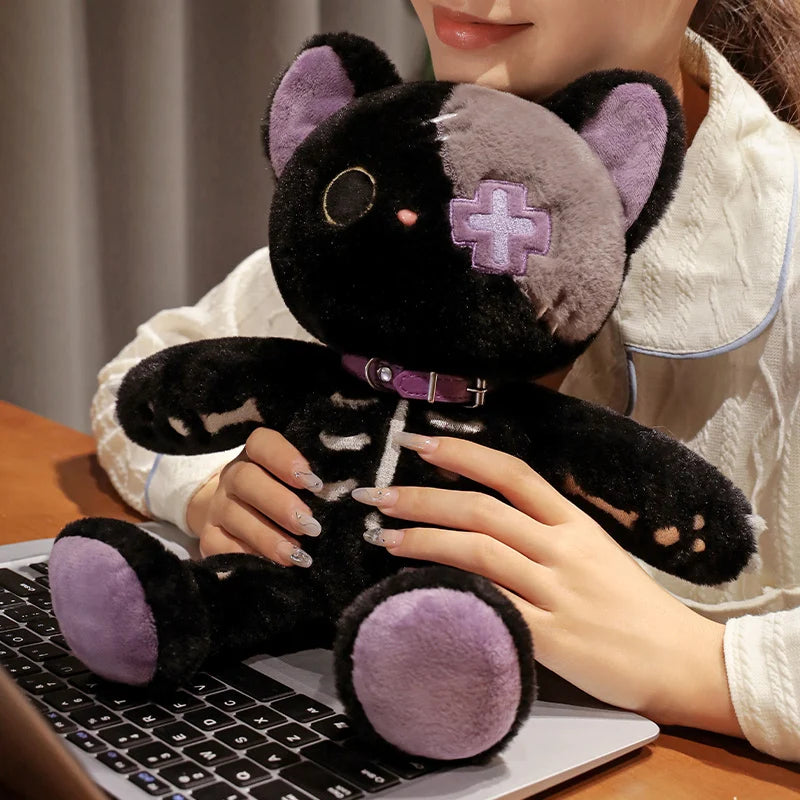 35cm Gothic Black and white fluffy Skeleton Cat Soft Plush Toy Good Girls Club
